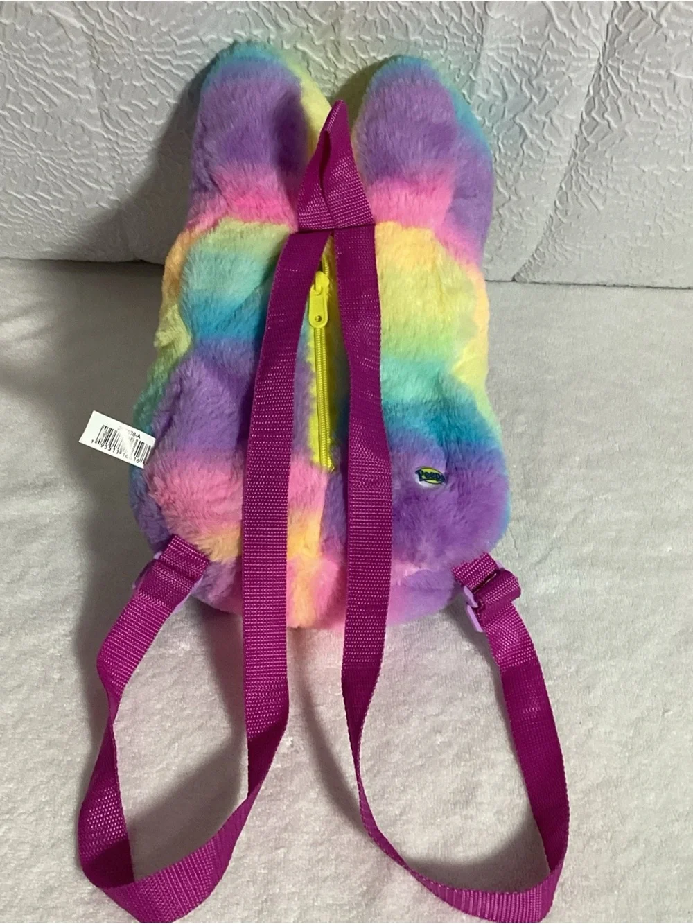 Peeps 16” Rainbow Tie Dye Zipper Plush Backpack NEW Super Cute